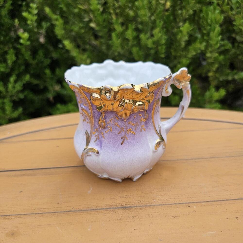 Antique Hand Painted Purple with Gold Gilding Porcelain Shaving Cup